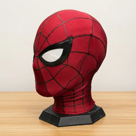 Spider-Man Brand New Day mask on a display head, three-quarter view